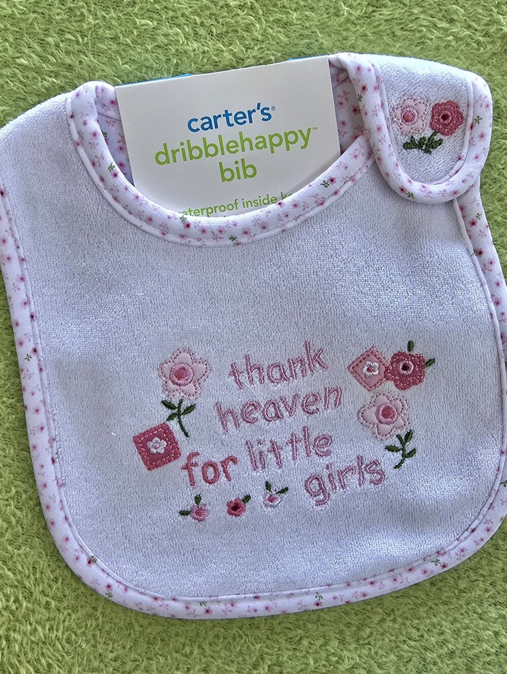 NWT - BABY GIRLS BIB ★ Thank Heaven for LITTLE GIRLS  - Embroidered Flowers (Q6)